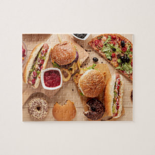 Puzzle Rustique Burger Hot dog Pizza French Fries Donut