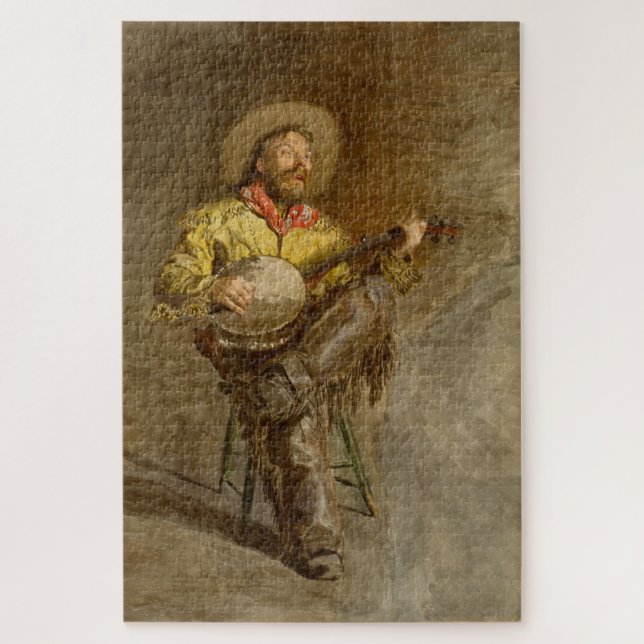 Puzzle Rustique Cowboy chanter avec Banjo dans le Vieux-O (Vertical)