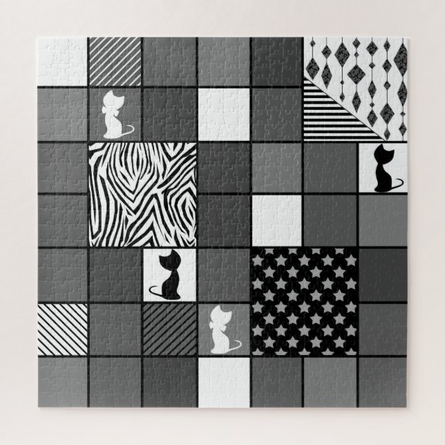 Puzzle Rustique, Populaire, Noir et blanc, Patchwork, Sim (Vertical)