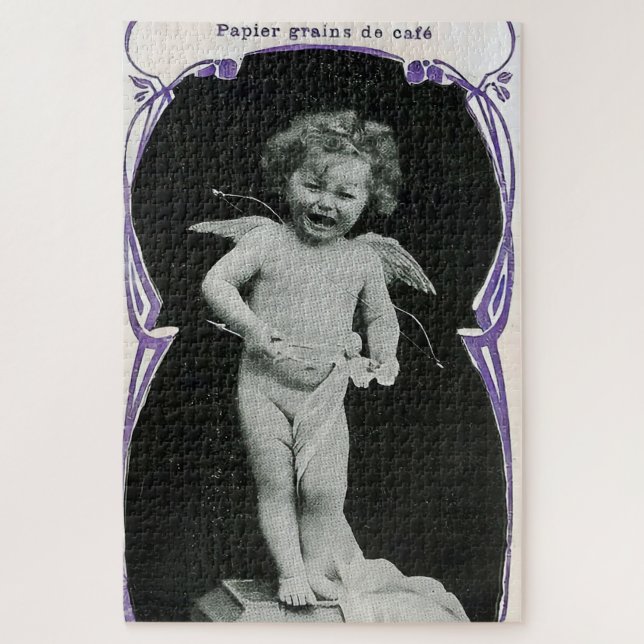 Puzzle Sad Cherub Angel Print (Vertical)