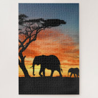 Safari Afrique Sunset Elephant Silhouette Art
