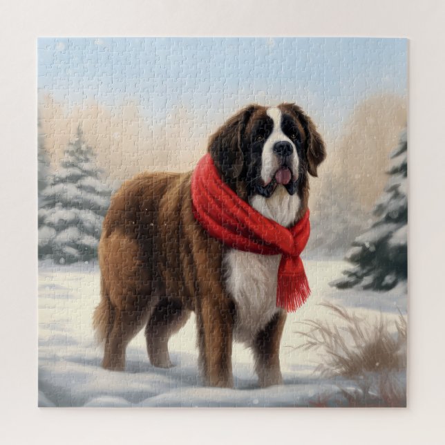Puzzle Saint Bernard Chien à Noël de neige (Vertical)