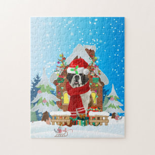 Puzzle Saint Bernard chien avec cadeaux de Noël