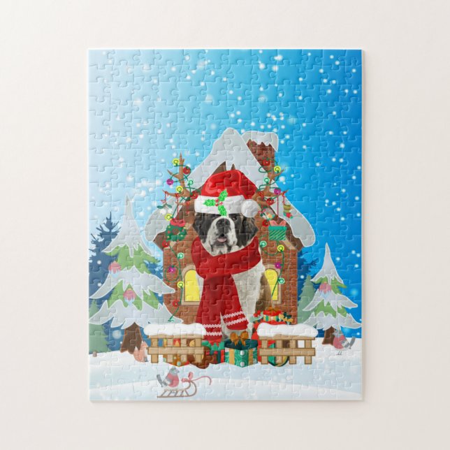 Puzzle Saint Bernard chien avec cadeaux de Noël (Vertical)