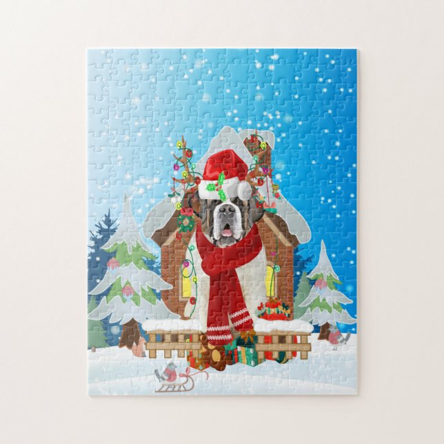Puzzle Saint Bernard chien avec cadeaux de Noël (Vertical)