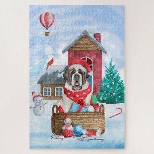 Puzzle Saint Bernard Chien dans la neige Maison de Chien