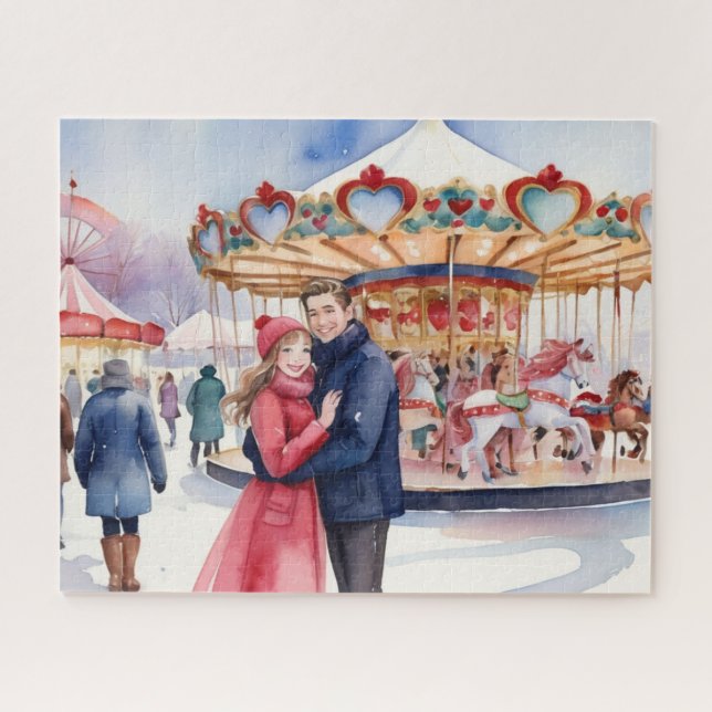 Puzzle Saint Valentin neige jour mignonne Couple (Horizontal)