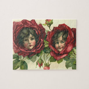 Puzzle Saint-Valentin vintage, visages victoriens dans le
