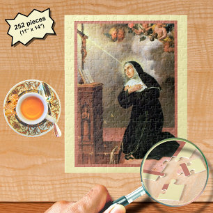 Puzzle Sainte Rita avec des abeilles priant devant un cru