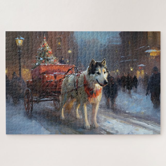Puzzle Saison de Noël du Malamute de l'Alaska (Horizontal)