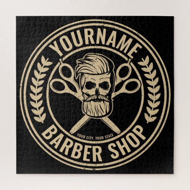 Puzzle Salon de coiffure personnalisé Skull Rockabilly (Vertical)