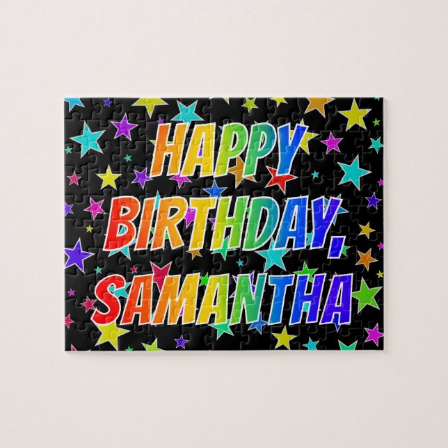 Puzzle "SAMANTHA" Prénom, Amusant "HEUREUX ANNIVERSAIRE" (Horizontal)