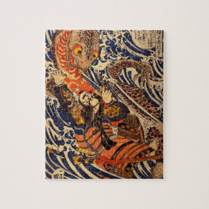 Puzzle Samouraï combattant de grands reptiles vers les an