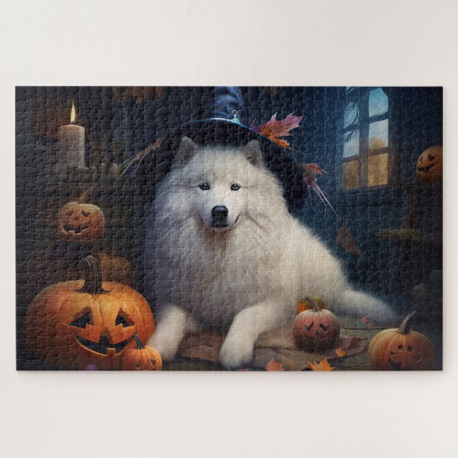 Puzzle Samoyed Pumpkins Halloween Scary (Horizontal)