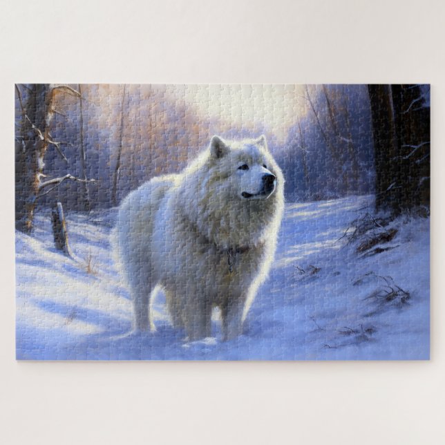 Puzzle Samoyède Qu'il neige Noël (Horizontal)