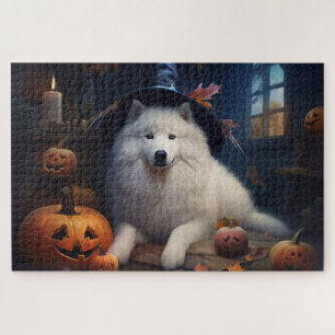 Puzzle Samoyèdes Citrouilles Halloween Épouvantable