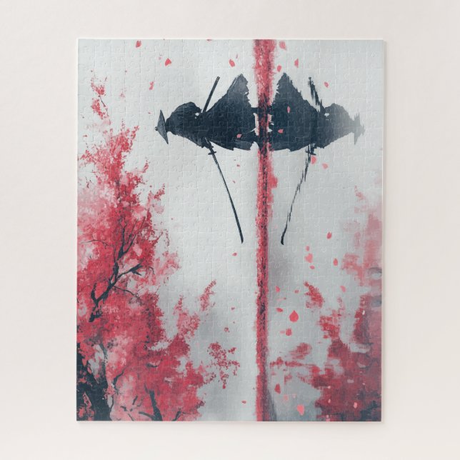 Puzzle Samurai and Sakura – Japanese Warrior Art (Vertical)