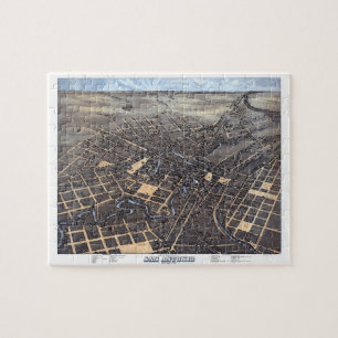 Puzzle San Antonio, Texas, carte antique aérienne de la v