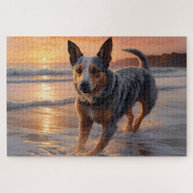 Puzzle Sandy Paws Australian Cattle Dog on Beach Sunset (Horizontal)