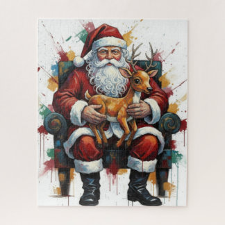 Puzzle  Santa Clause Holding  Baby Reindeer 