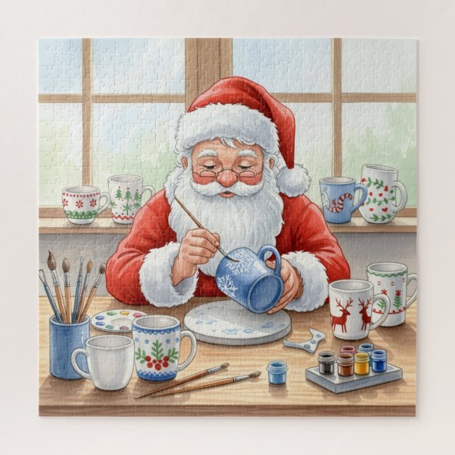Puzzle Santa’s Pottery Workshop: Hand-Painted Ceramic (Vertical)