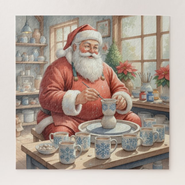 Puzzle Santa’s Pottery Workshop: Hand-Painted Ceramic (Vertical)
