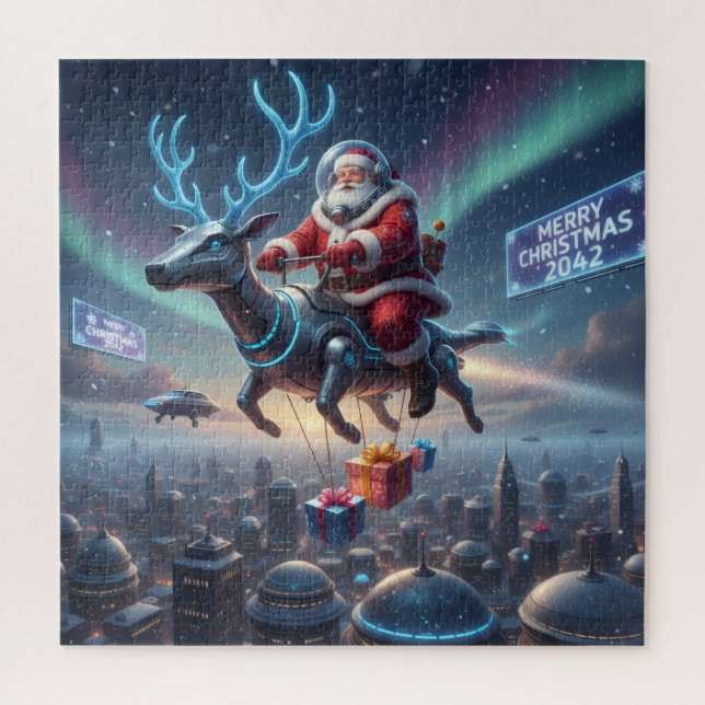 Puzzle Santa's Cyber-Sleigh: Futuristic Drone Delivery (Vertical)