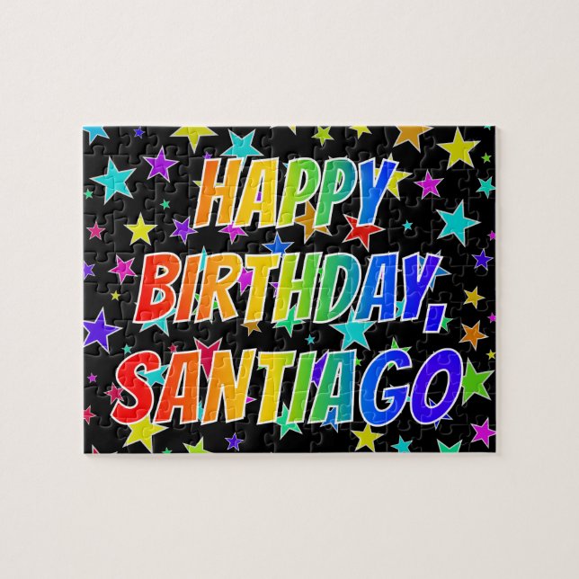 Puzzle "SANTIAGO" Prénom, Amusant "HEUREUX ANNIVERSAIRE" (Horizontal)