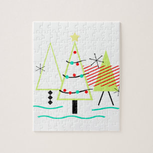 Puzzle sapins de noël rétro modernes du milieu du siècle