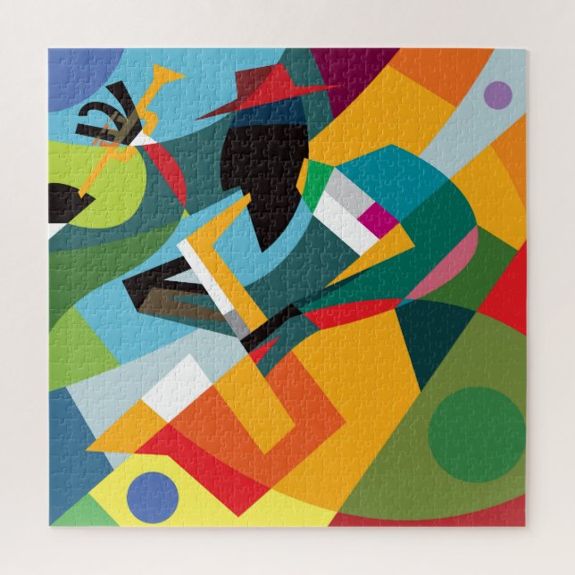 Puzzle Sax Player, Jazz Cube Abstrait. (Vertical)