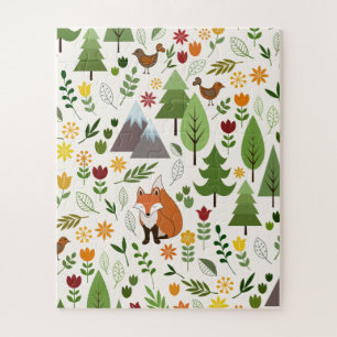 Puzzle Scandinavian Style Fox Flowers Trees Illustration