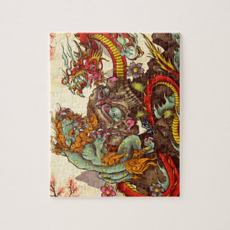 Puzzle Scène asiatique avec le chien et le dragon de foo