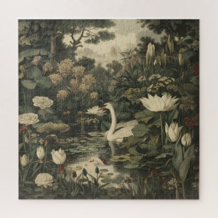 Puzzle Scène botanique d'un cygne blanc dans une rivière 