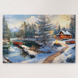Puzzle Scène Cabine d'hiver cosy