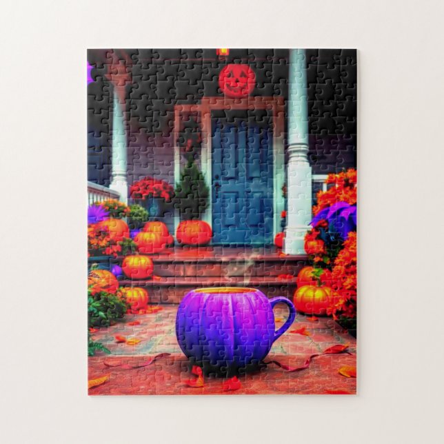 Puzzle Scène d'automne sereine avec café Citrouille viole (Vertical)