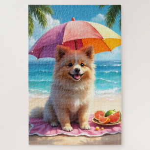 Puzzle Scène de détente de Keeshond sur la plage