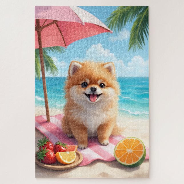 Puzzle Scène de détente de la plage de Pomeranian (Vertical)