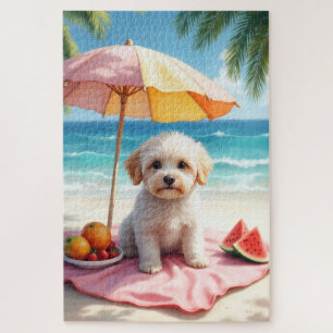 Puzzle Scène de détente de Maltipoo à la plage
