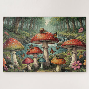 Puzzle Scène de forêt de champignons Cottagecore fantaisi