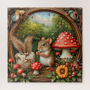 Puzzle Scène de nature fantaisiste avec souris, champigno
