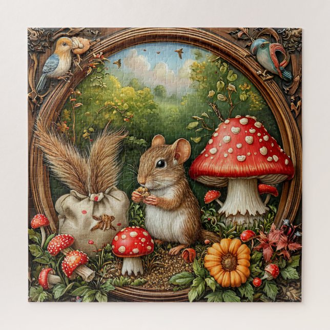 Puzzle Scène De Nature Whimsical Avec Souris, Champignons (Vertical)