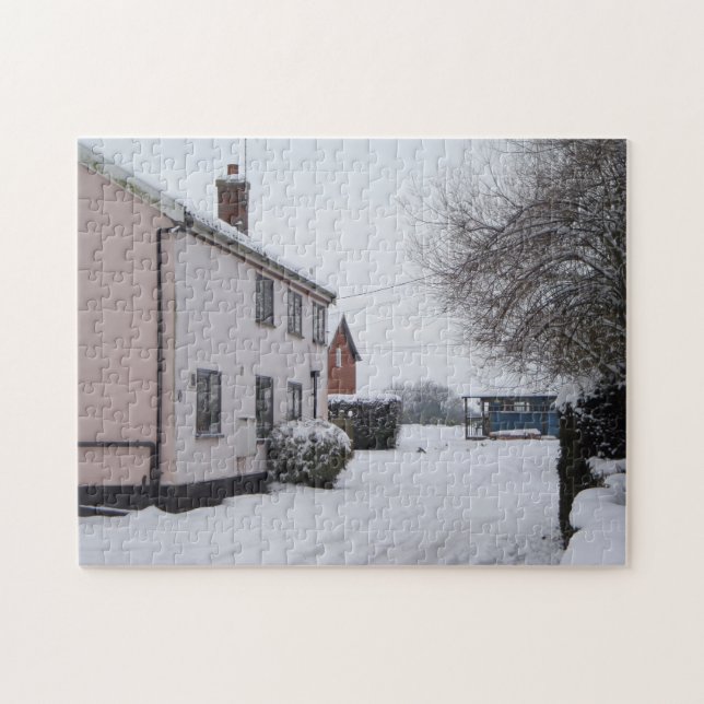 Puzzle scène de neige avec ancien chalet de campagne phot (Horizontal)