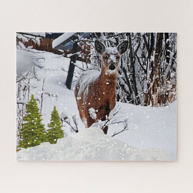 Puzzle Scène de neige hivernale avec Mule Deer Wildlife (Horizontal)