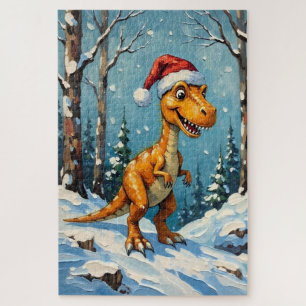 Puzzle Scène de Noël avec dinosaure vintage et chapeau de
