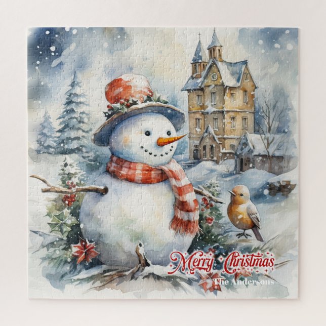 Puzzle Scène de Noël d'hiver avec bonhomme de neige dans  (Vertical)