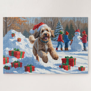 Puzzle Scène de Noël enneigée avec un Bernedoodle festif