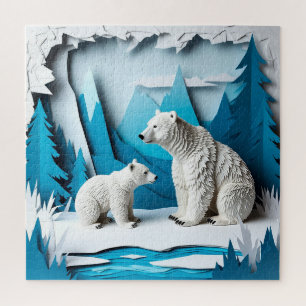Puzzle Scène de Papercraft d'Ours Polaires dans une Forêt