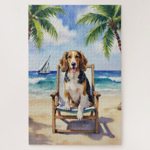 Puzzle Scène de plage avec Afghan Hound