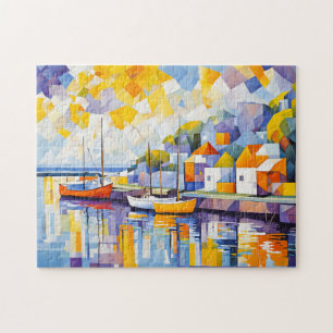 Puzzle Scène de port cubiste avec bateaux