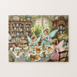 Puzzle Scène de thé féerique de Pâques dans une cuisine w